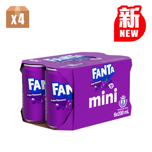 Fanta Grape Flavoured Soda 200ml Mini Can 6P x 4