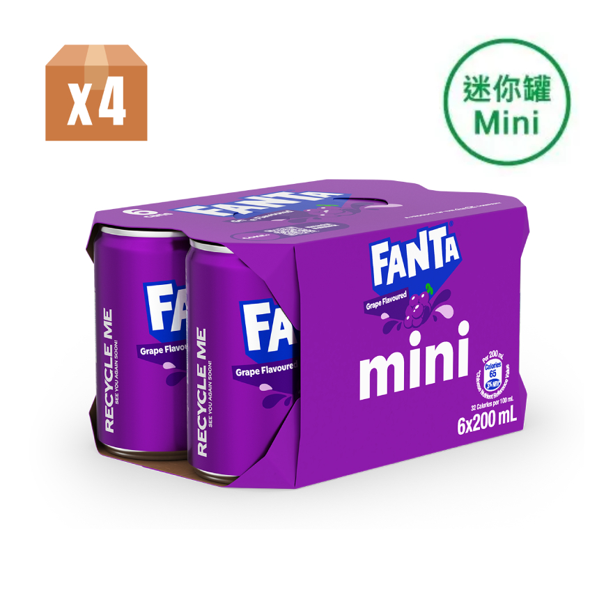 Fanta Grape Flavoured Soda 200ml Mini Can 6P x 4 (Random delivery of old and new packings)